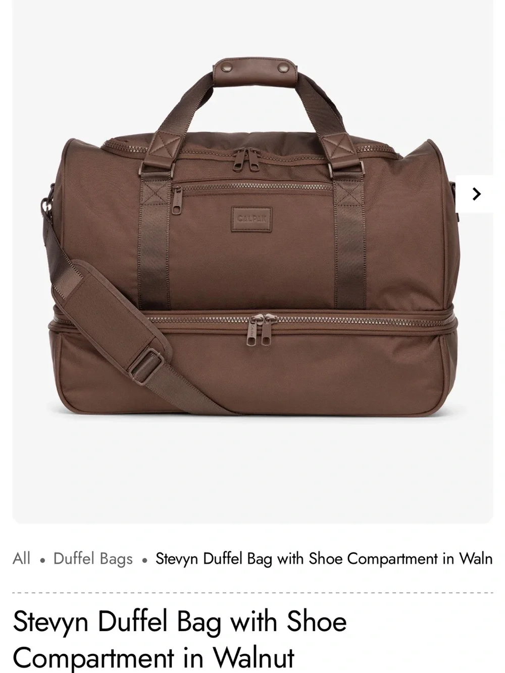 Stevyn Duffel Bag with Shoe Compartment in Walnut